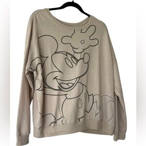 Disney Mickey Mouse Pullover Crewneck Sweatshirt Size Extra Large Tan/ Gray Pic